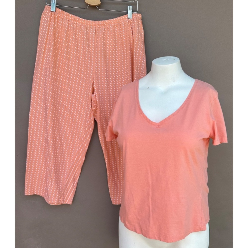 Nautica Sleepwear Pajama Set Womens Large Peach 100% Cotton Short Sleeve V Neck